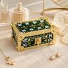 Zinc Alloy Jewelry Storage Box with Open Interior, Quiet Magnetic Closure, Blue Floral Motifs, and Gold-Tone Trim