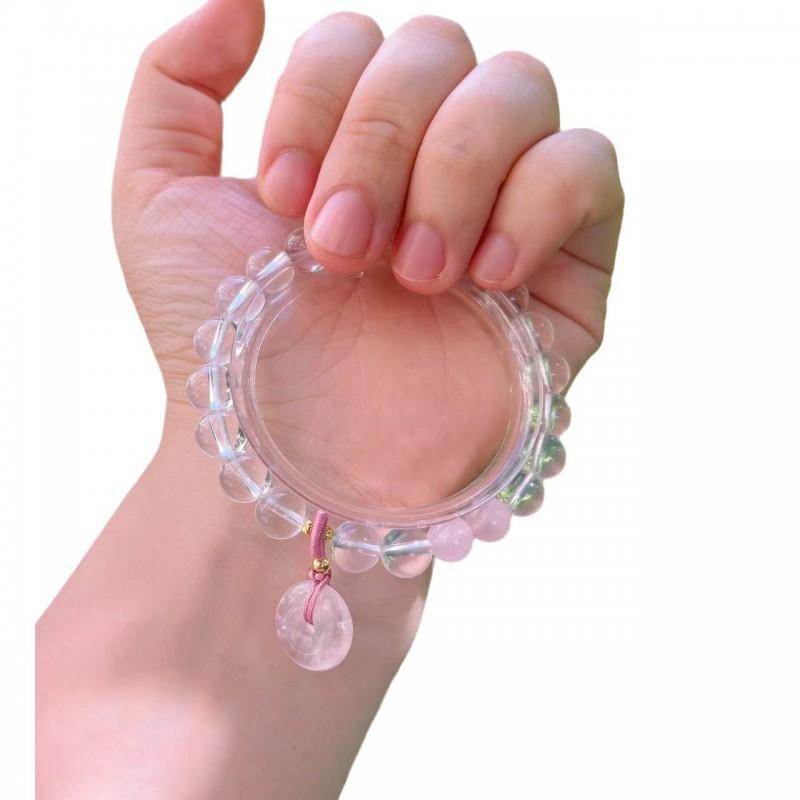 Natural White Quartz Crystal Bracelet With Pendant Handmade Minimalist Single Strand Women Friendship Gift
