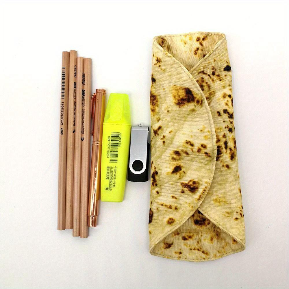 Soft Canvas Tortilla Roll Pencil Case Funny Pencil Pouch Portable Pencil Holder Bag For Student School Suppliers Gift Pencil Bag