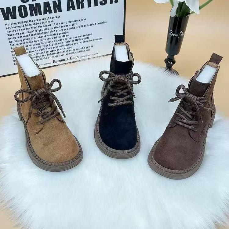 Martin boots women's flat bottom 2025 new autumn and winter British style lace-up retro short boots thick-soled heightening velvet matte boots