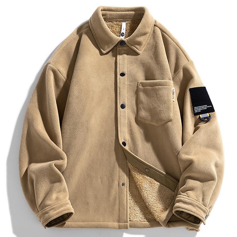 Double Sided Fleece Jacket, Men's Outdoor Fleece Jacket, Coral Fleece Oversized Cardigan Jacket with Thickened Fleece