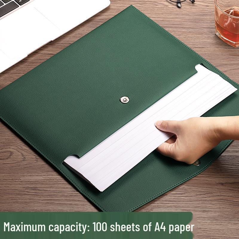 A4 Leather File Folder: Waterproof, Thickened Business Document Organizer with Snap Closure