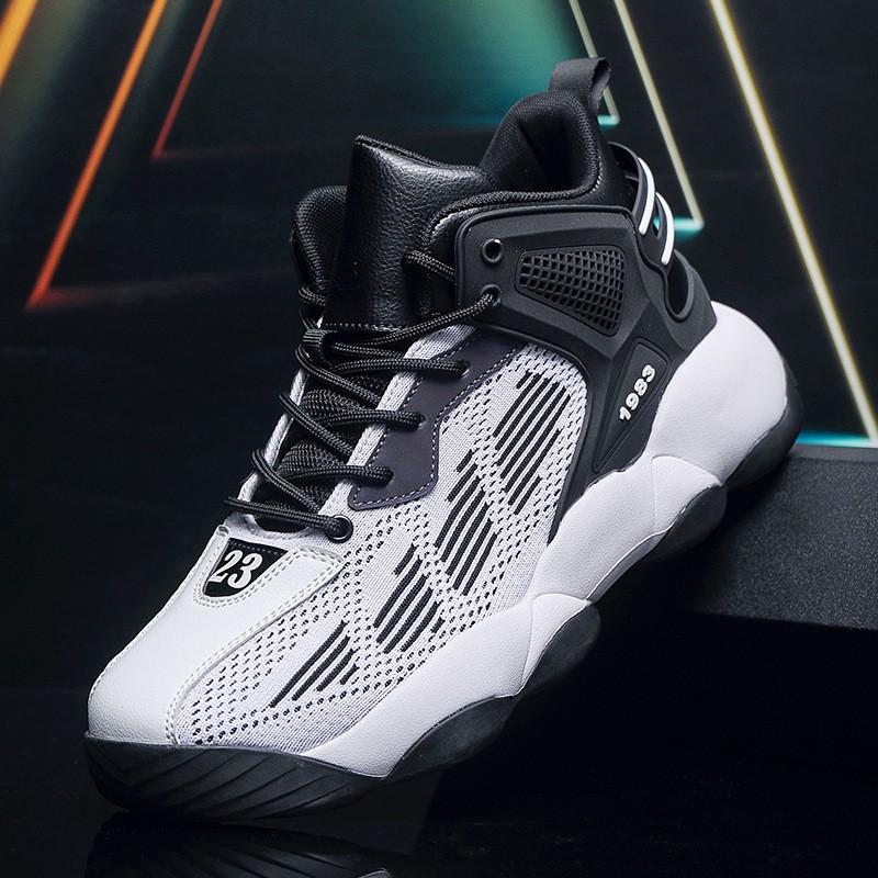 Mens High-Top Basketball Shoes Winter Breathable Flyknit Mesh Upper Slip-Resistant Lightweight Sport Sneakers