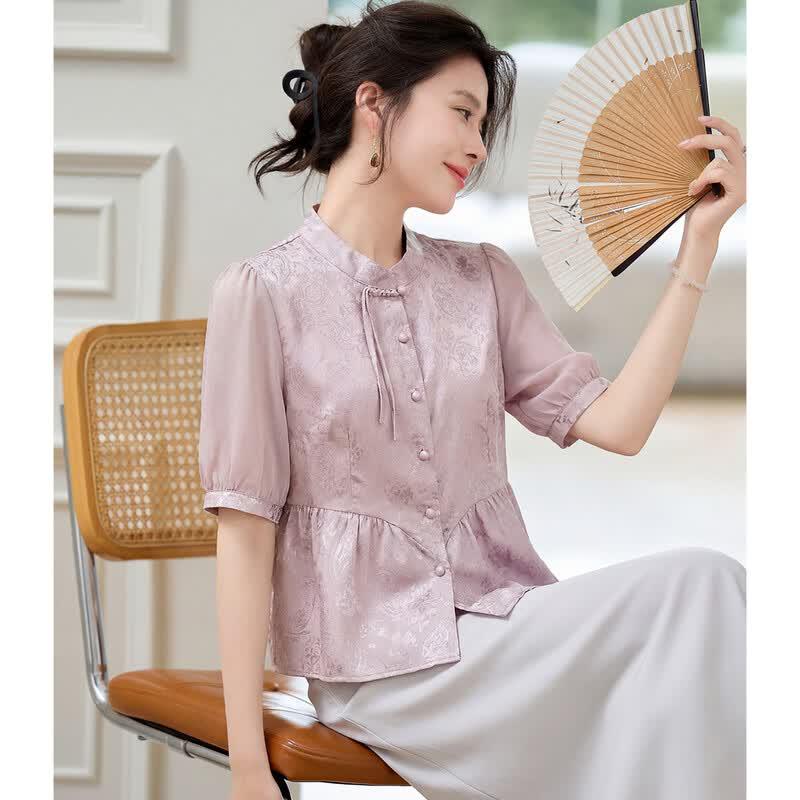 ODTIF Women s Retro Floral Print Short Sleeve Shirt L