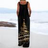 Women's Christmas Print Solid Wide Leg Strapless Tank Pocket Casual Onesie