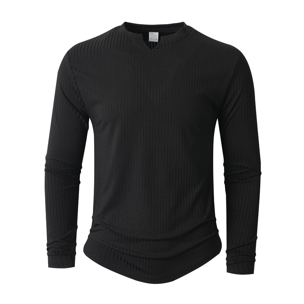 

Spring/Autumn Slim-Fit Vertical Stripe V-Neck T-Shirt Casual Sportswear Fashion Men s Long Sleeve XXXL чорний