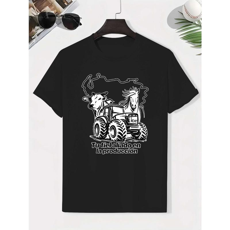 European sizes Tractor Cow Horse Farm Art Boys T-Shirt Boys Creative T-Shirt, Casual Weight Comfortable Short Sleeve Top, Summer Children's Clothing