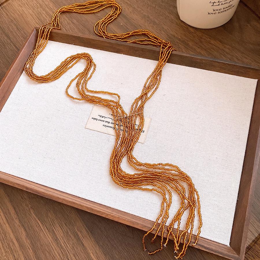 Colorful Glass Bead Multi-Layer Tassel Necklace: Elegant & Versatile Clavicle Chain for Women