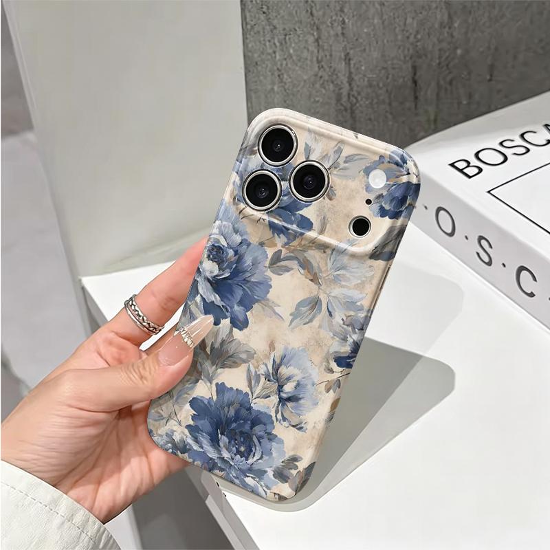Vintage Distressed Pastel Blue Floral Peony Watercolor Art Graphic Film Aesthetic Protective ShockproofBumperCase Cover For iPhone1415161718ProMaxPlus