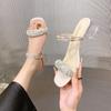 Shiny Gold Silver Women's Sandals Summer 2026 Crystal High Heels Party Shoes Woman Comfortable Thick Heel Slides Sandalias Mujer
