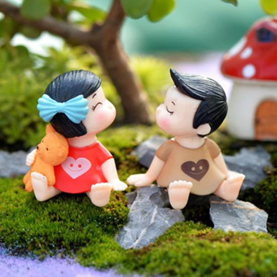 2ks Roztomilý Mašle Dívka Chlapec Milenci Mini Domeček pro panenky Mikro Krajina Miniaturní Ozdoby