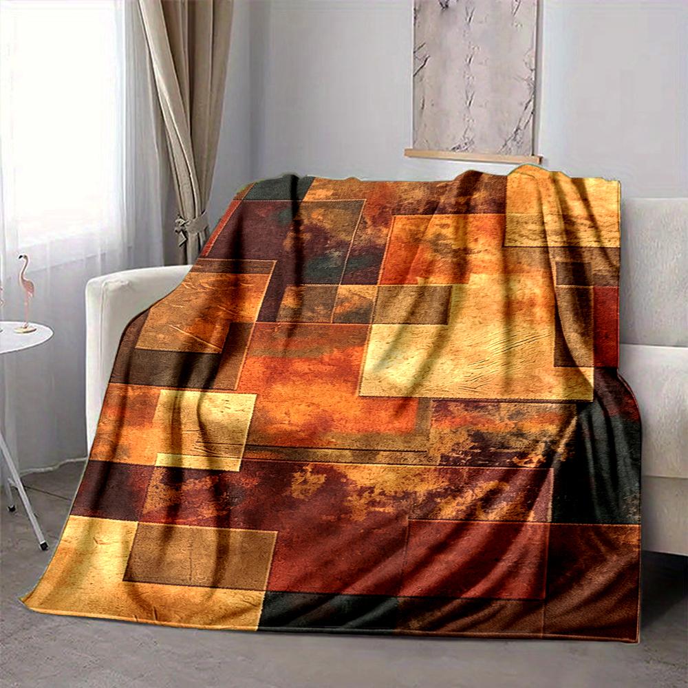 1Pc Abstract Squares Blanket Soft And Comfortable Casual Warm Camping Travel Christmas Halloween Xmas Gift M92833