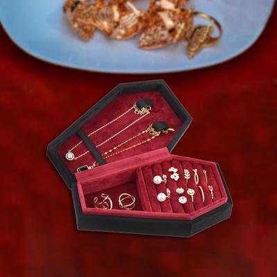 Coffin Shaped Jewelry Box Case with Lid Black Accessories Handcraft Halloween Decor