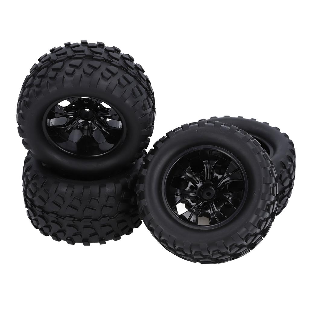 4PCS Rubber Tires with M4 Lock Nuts 12mm Hex Hub 7 Spoke Rim Wheel Tire for 110 RC Off Road Truck