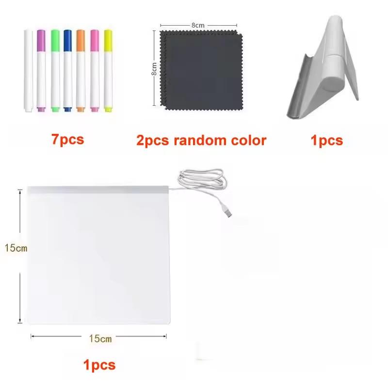 LED Acrylic Drawing Board DIY Erasable Luminous Writing Boards with Stand and 7Colors Pen USB Plug Message Board with NightLight