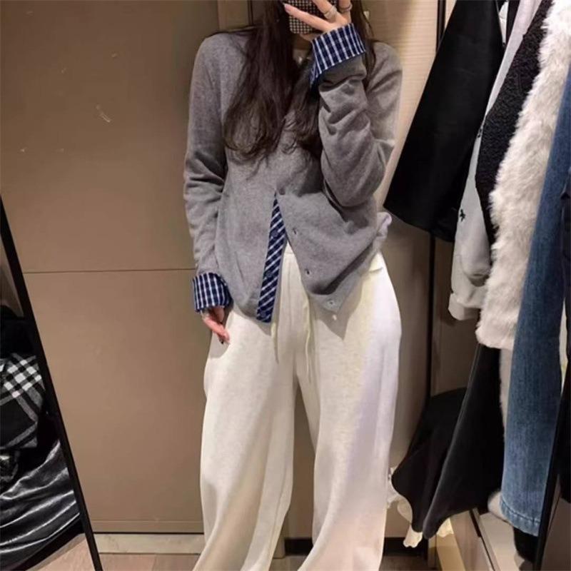 

Темпераментный кардиган с круглым вырезом для делового стиля, однобортный, в клетку, вязаный, женский, осенний, новая модная модель, свитер, уменьшающий возраст one size fits all серый