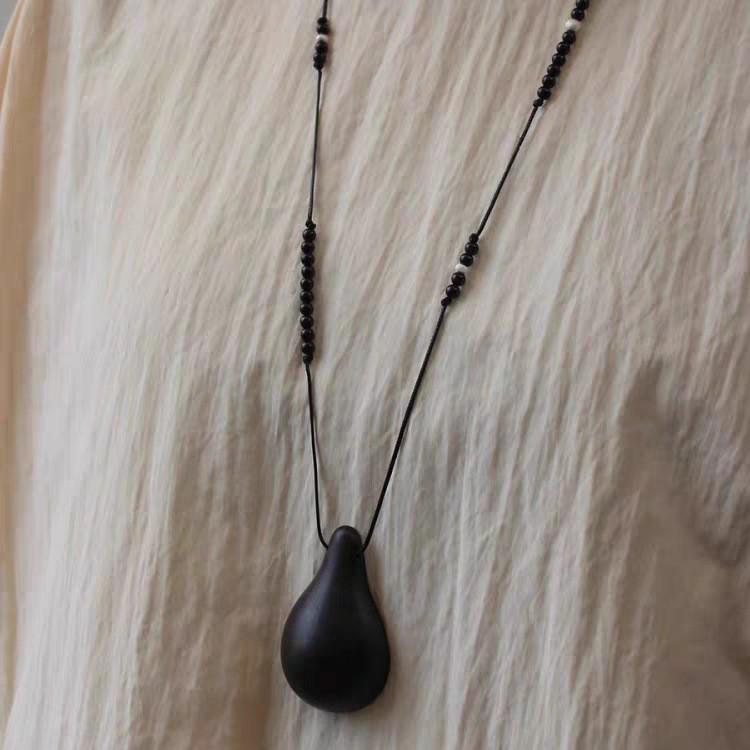 Xiaoyao Fruit Series Jewelry: Gourd & Ebony Boxwood Rope Buckle Pendant Necklace with High-End Earrings – Versatile Women's Accessories.