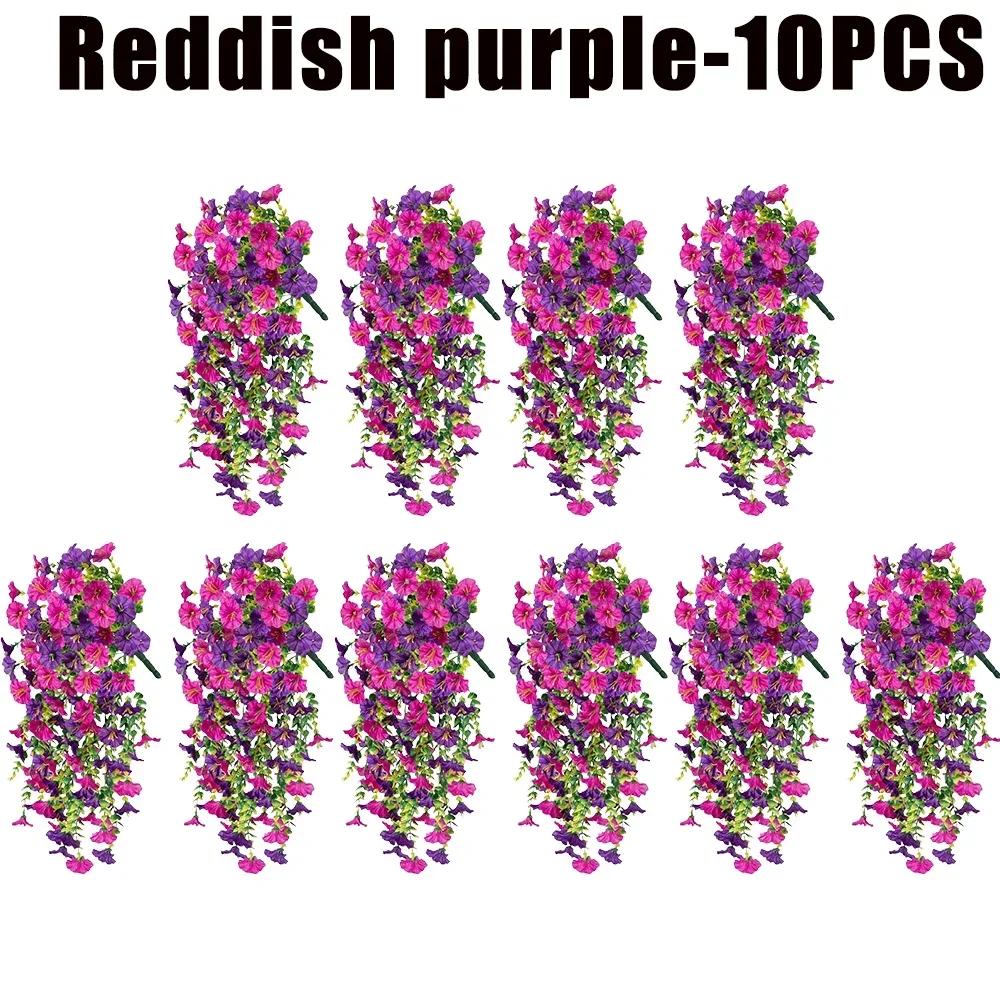 Artificial Morning Glory Wall Hanging Faux Violet Plants Hanging Flowers Simulated Leaf Vines for Home Garden Wedding Decora