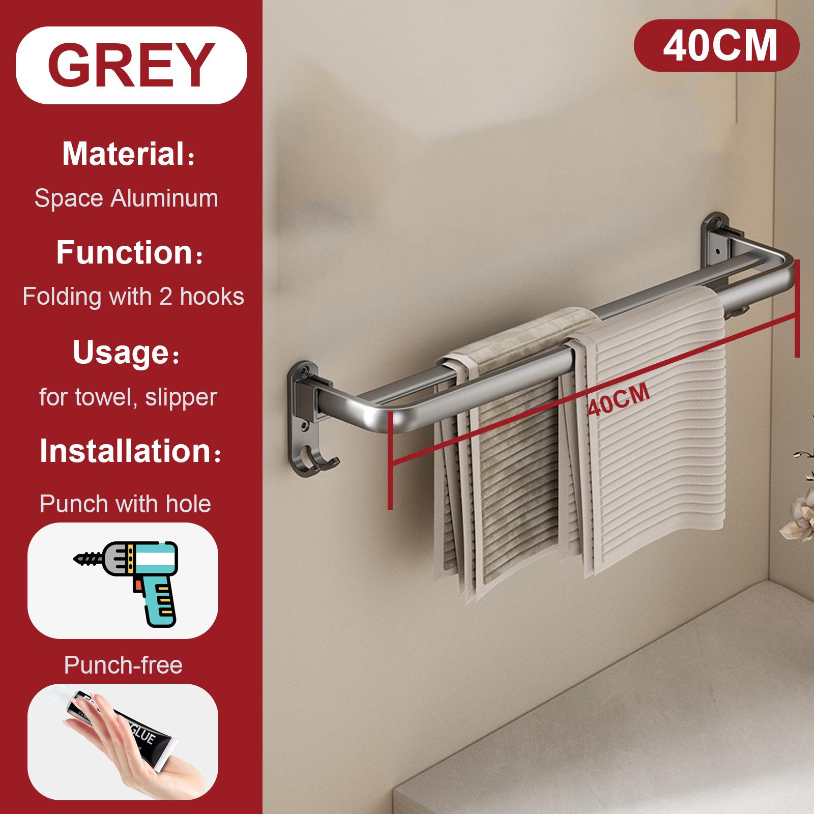 

Вешалка для полотенец для ванной комнаты, двухсекционная, складная, с крючками, держатель для полотенец для рук, алюминиевая, бездырокол, для ванной комнаты, аксессуары для ванной комнаты