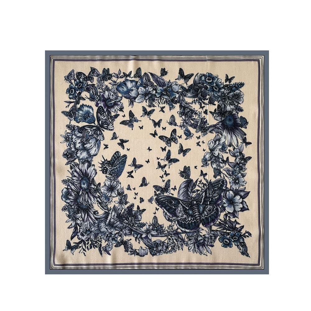 Summer ethnic style flower silk scarf women's neck small square scarf 61cm herringbone soft small scarf neck protection scarf