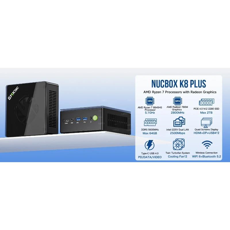 GMKtec K8Plus Mini-PC AMD R7-8845HS Window11 Pro AMD Radeon™ 780M Oculink PCIE*4 DDR5 5600MHz SSD Wifi 6 Desktop-Gaming-Computer
