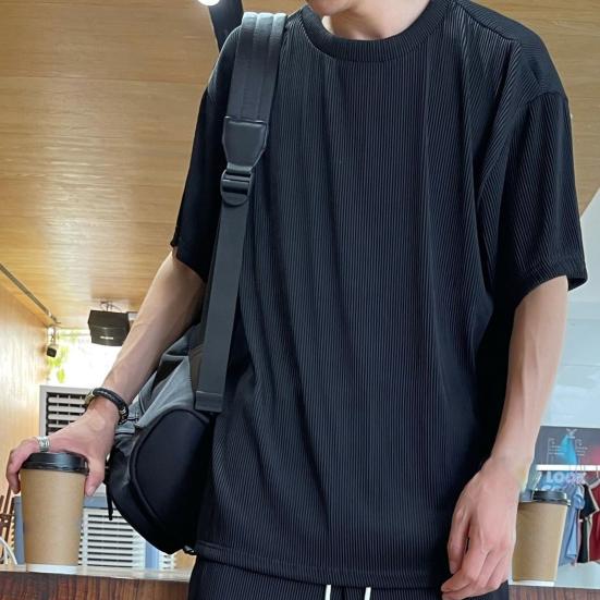 1 Set Top Pants Solid Color Loose Summer Crew Neck Draping Outfit