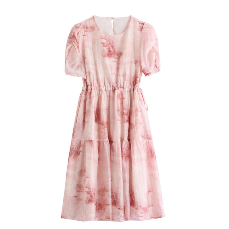 Popular French floral dress women's summer new temperament waist thin beautiful skirt