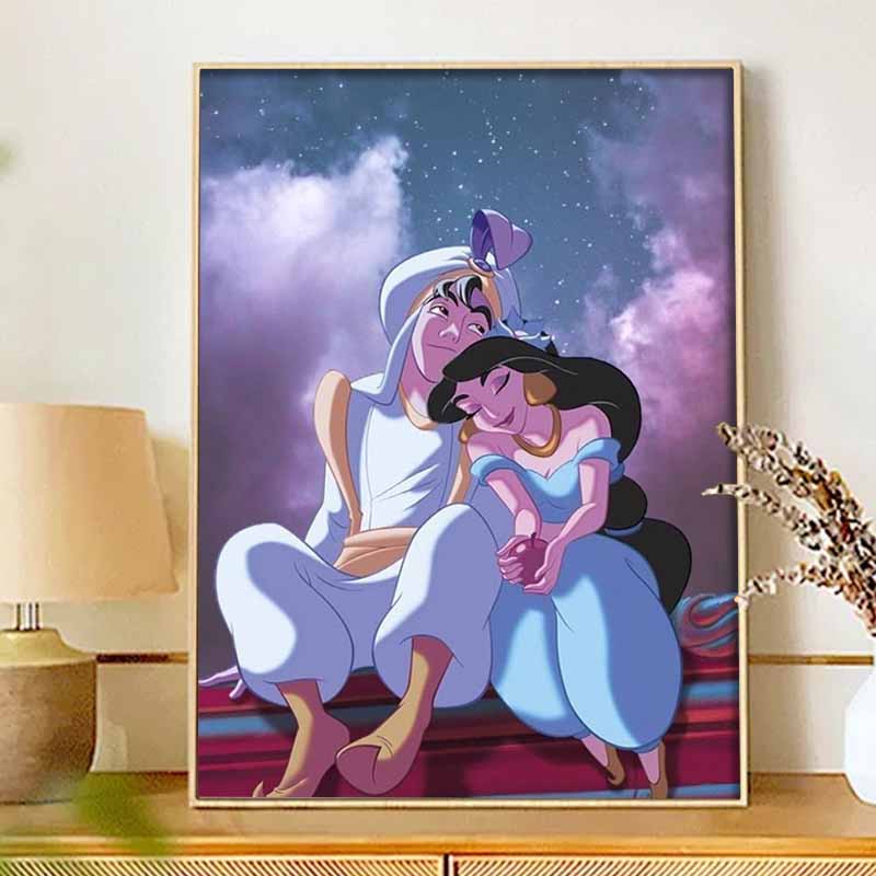 Disney Diamond Painting Kit Aladdin Princess Jasmine 5D DIY, suitable for beginners and craft lovers, interior space decoration