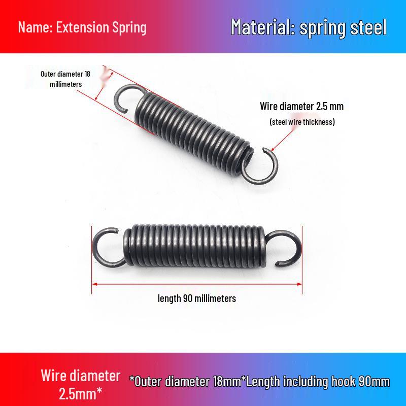 

Жовта пружина натягу з гачками для дверцят духовки: Діаметр дроту 2,5 мм, Зовнішній діаметр 14-22 мм, Довжина 45-350 мм.