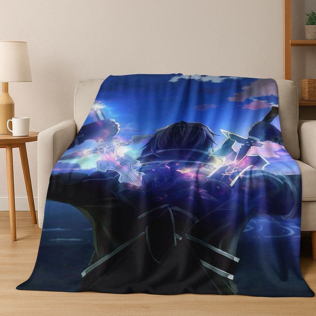 Anime SAO Sword Art Online Cartoon 3D Flannel Blanket,Cozy Soft Throw Blanket for Home Bedroom Bed Sofa Picnic Cover Gift Kids