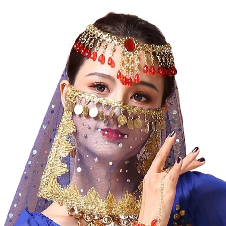 Вуаль для лица в стиле трайбл для женского танца живота с монеткой, аксессуары для танца живота на Хэллоуин королевский синий