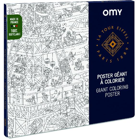 Omy Giant Coloring Poster – Eiffel Tower | Discover The Iconic Eiffel Tower and Landmarks of Paris | 40 x 28 Inches | Creative Play and Fun for
