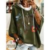 Women Three‑Quarter Sleeves Loose Hoodie Retro Floral Casual Vacation Top