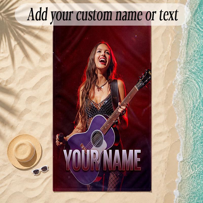 Beach TowelOlivia Rodrigo Custom Name Text Personalized Soft Towel for Beach Pool Indoor Home Decor Gift