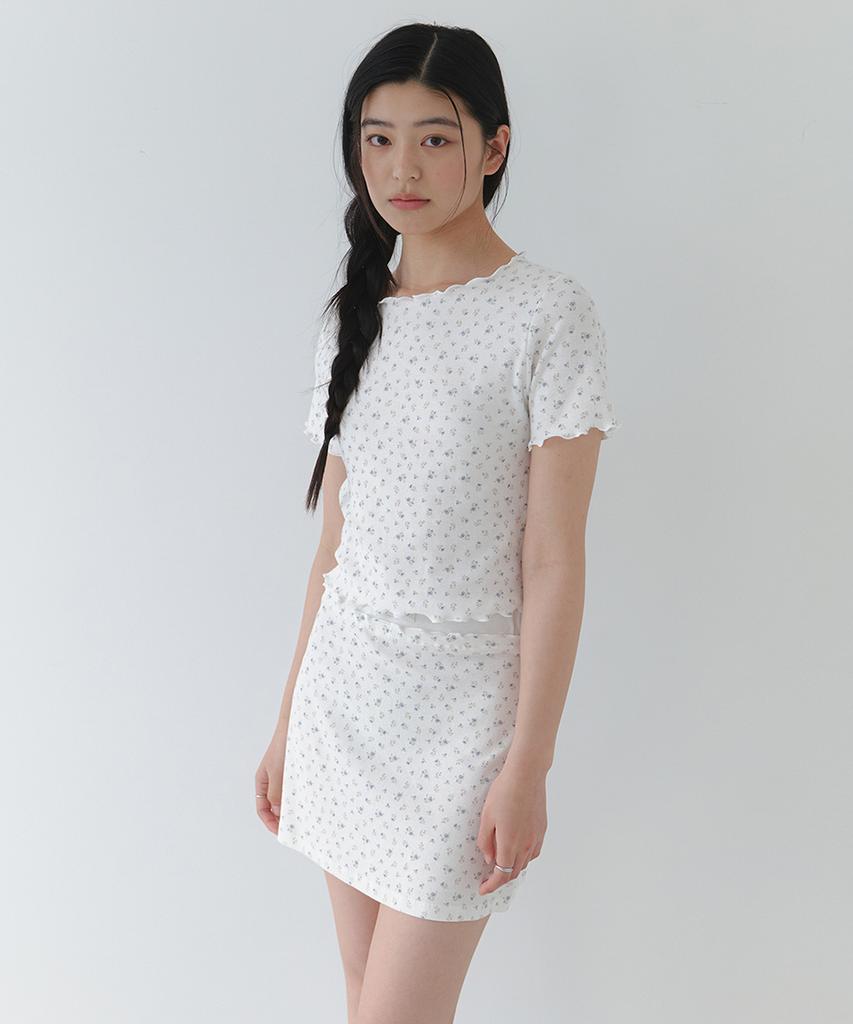 LAMINEZ Luna Floral Frill T-Shirt - Ivory