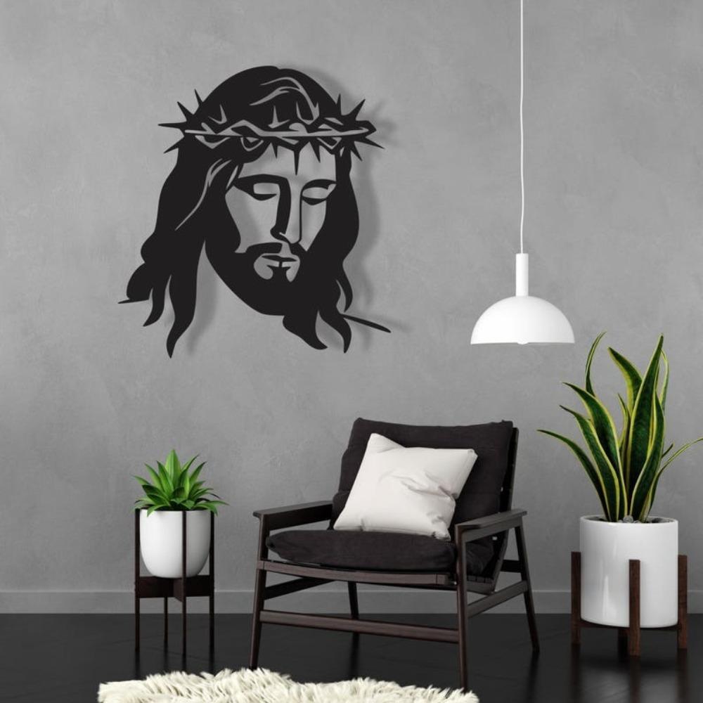Forged Iron Jesus Portrait Wall Decor, Religious Christian Art for Home, Faith Based Metal Craft
