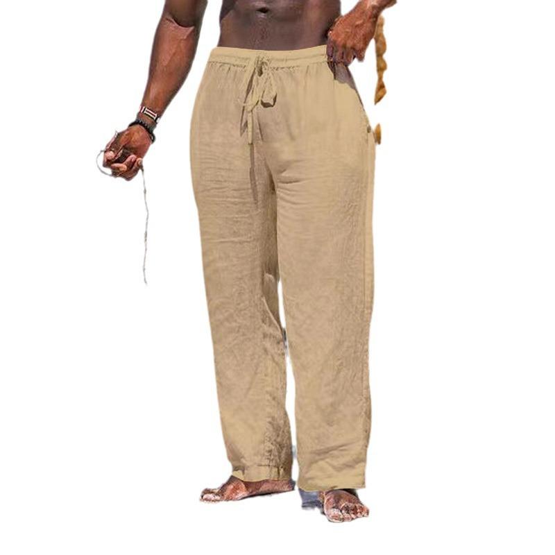 Summer Men's Straight Leg Pants Breathable Cotton and Linen Loose Casual Sports Trousers