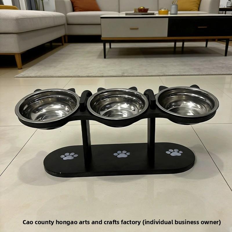 Comedero elevado para mascotas con doble cuenco de madera para gatos y perros soporte protector cuello