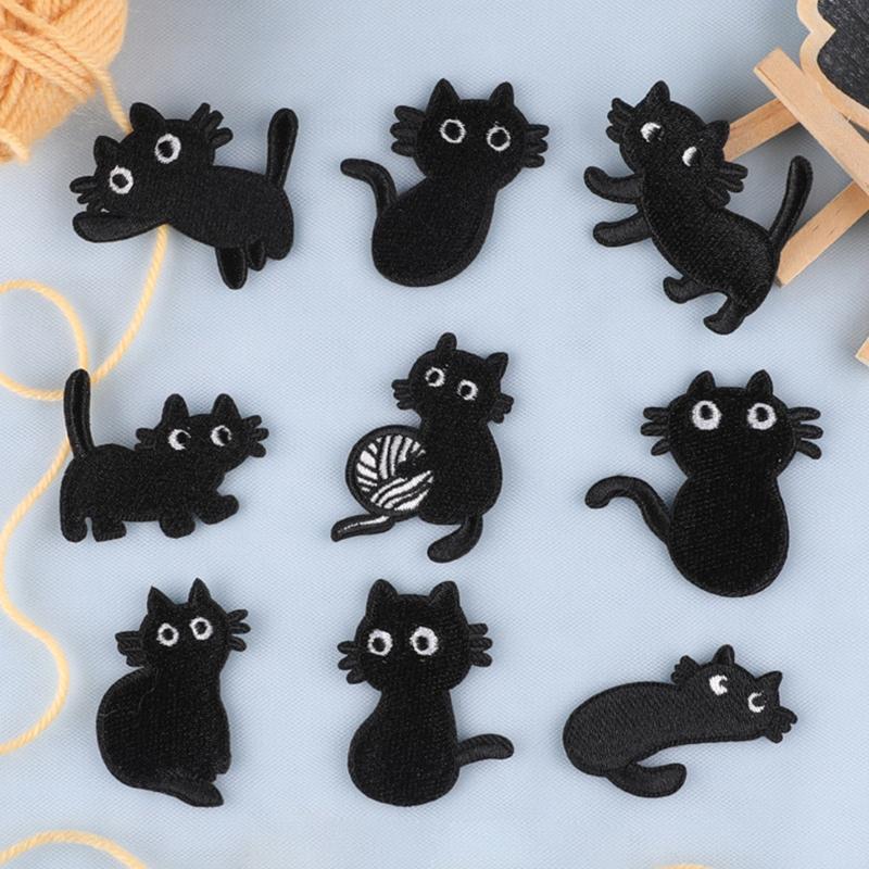 

9 шт. Мультяшные Черные Милые Смешные Маленькие Котики Вышитые Нашивки Аппликация Патч для Одежды Украшение