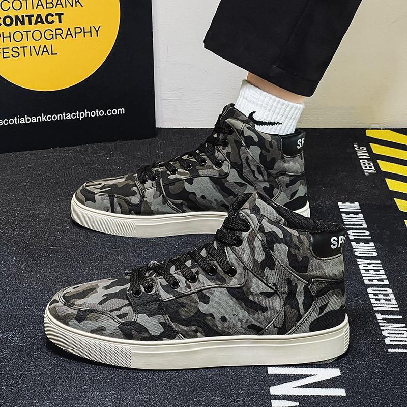 39-47 Übergröße Schuhe für Herren Fad Camouflage Canvas Schuhe Schnürschuhe Komfort High-Top Board Schuhe Vielseitige Freizeit-Sneaker für Herren