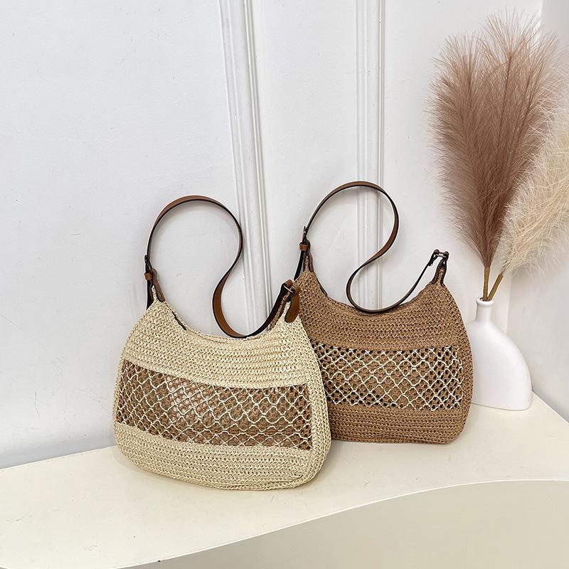 Straw Bag for Beach Bohemia Hollow Woven Handbag Large Capacity Handbag Pu Shoulder Handbags Messenger Tote Bags for Vacation