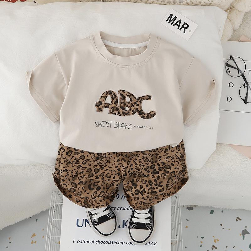 Children's Clothing Boys' Summer Set Stylish Leopard Print Short Sleeved Set Thin Children's Summer Two-piece Set