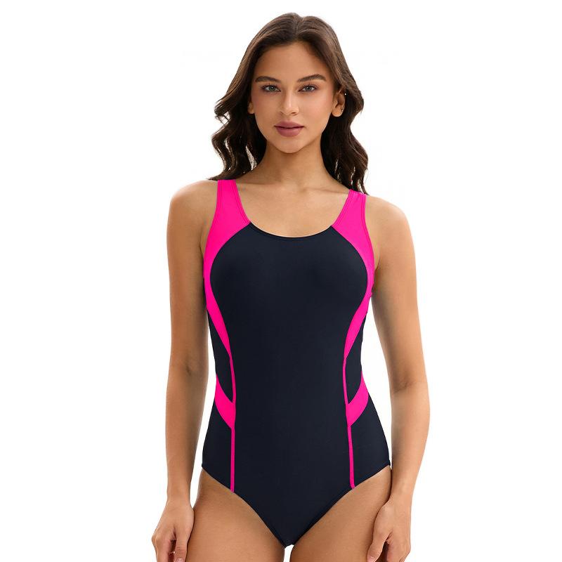 Triangle Swimsuit Women's Conservative Color Block Sleeveless Backless Swimsuit