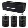 4x Large-Capacity Bread Box Set Storage Kitchen Countertop for Food coffee and sugar - Black