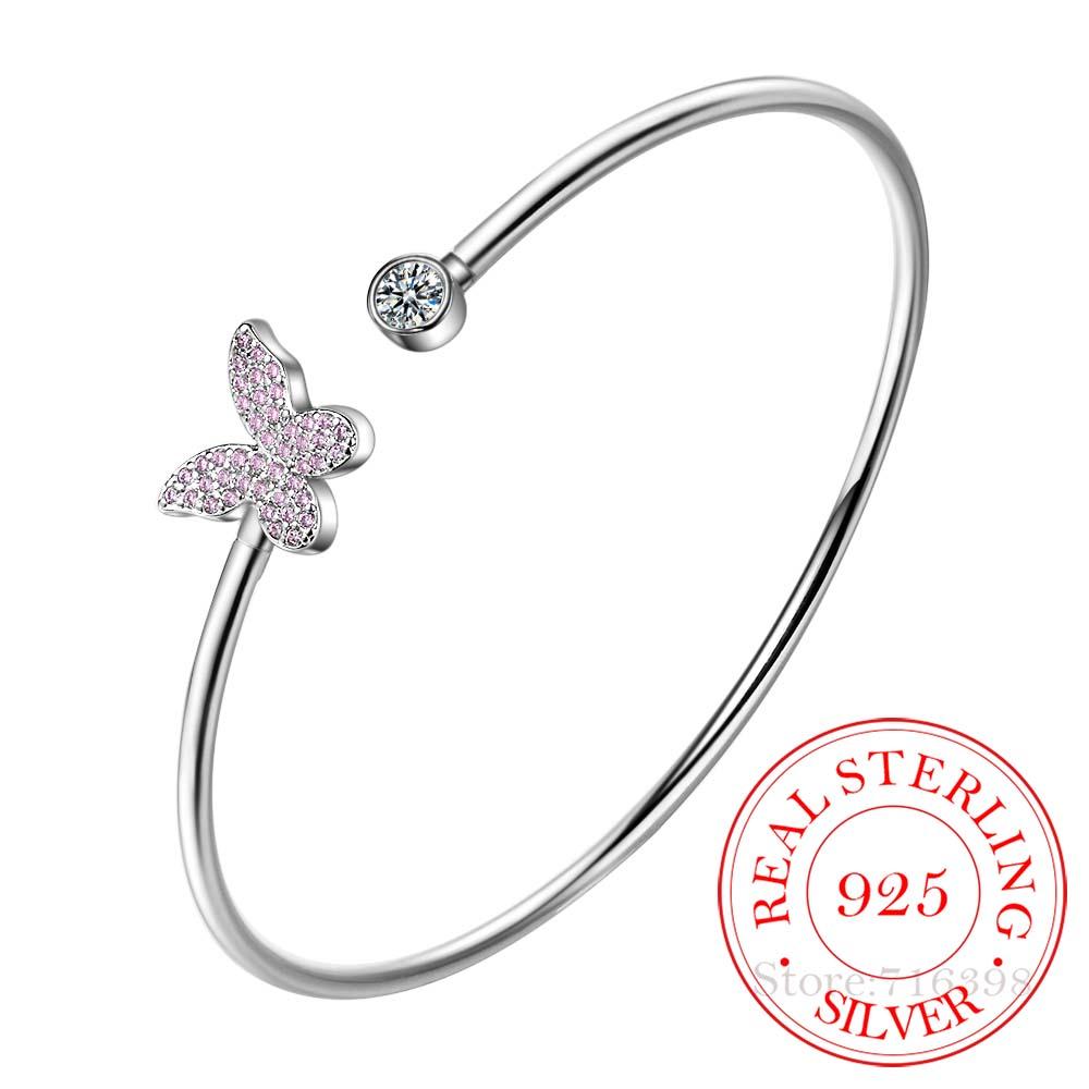 925 Silver Crystal Butterfly/Dragonfly/Heart Charm Bangles For Women Bracelet &Bangle Wedding Birthday Party Jewelry