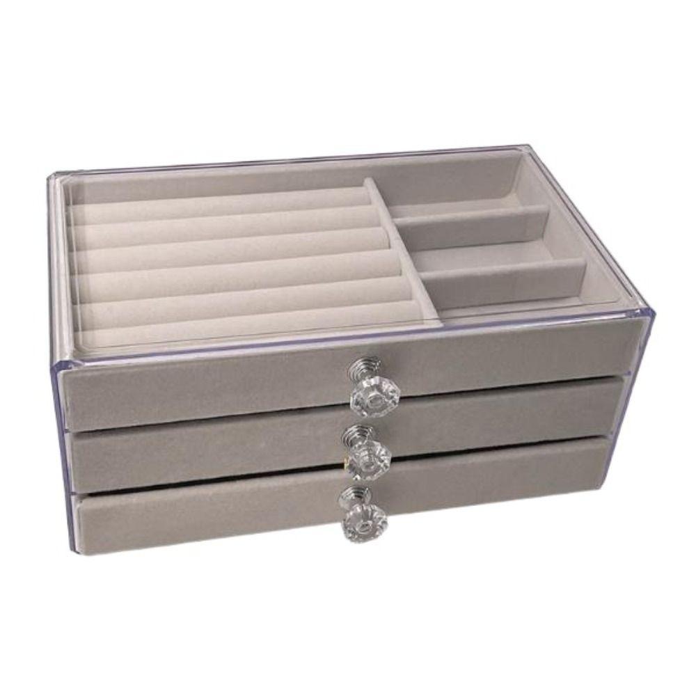 Transparent Jewelry Storage Box Dust-proof Earrings Jewelry Box Three Drawer Jewelry Box  Storage