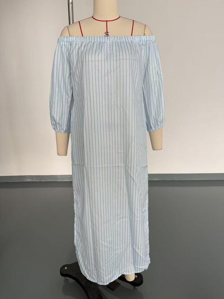 Available for 2026: New Spring Striped Off-Shoulder Dress for Women in Cotton and Linen - Perfect Vacation Style
