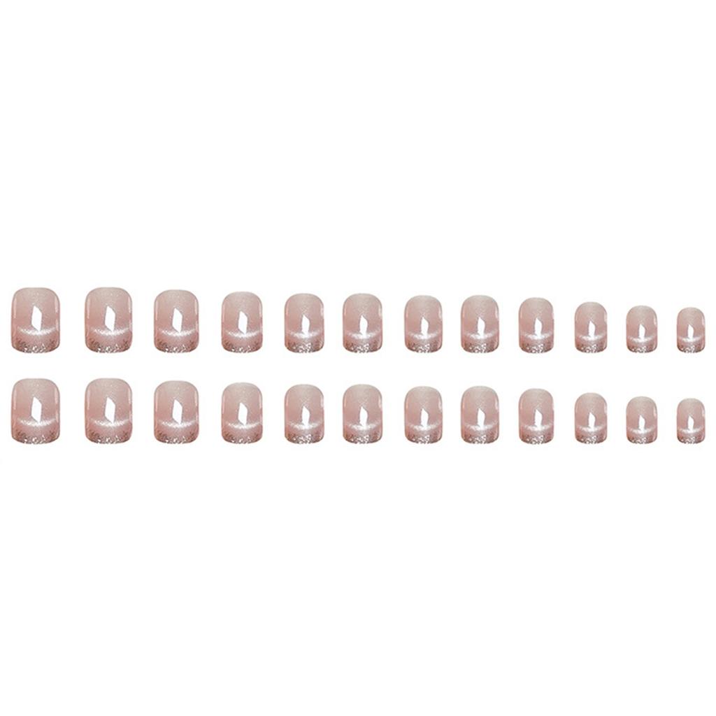 Nude Pink French False Nails With Silver Foil Glitter 24 Pieces Elegant Design For Multiple Occasions