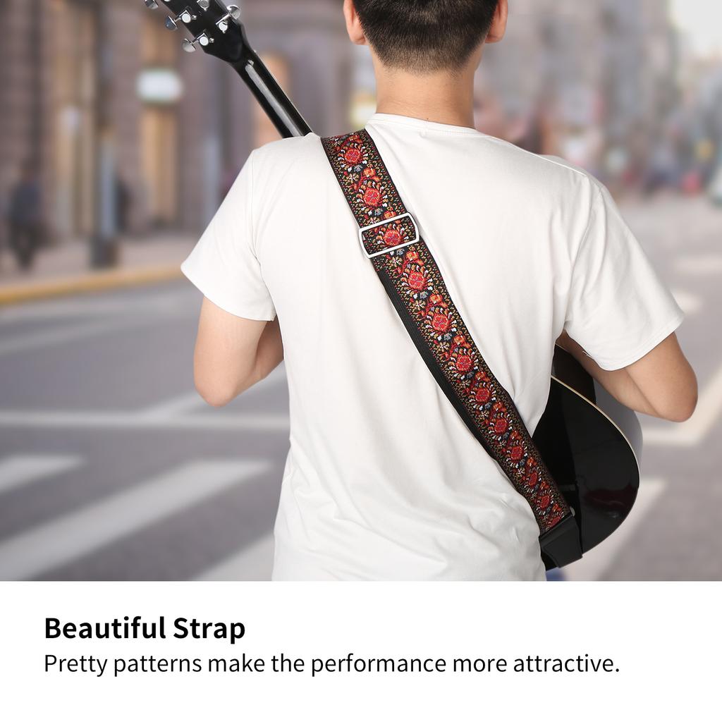 Guitar Strap Shoulder Embroidery Grain Leather   Accessory for Acoustic Electric Folk