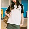 Women Summer Loose Cotton Tshirt Chinese Style Contrast Color Short Sleeve Tops